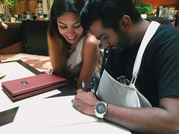 Injured Shine signing our contract with Fullerton.