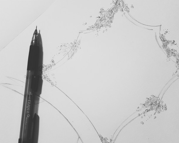 Sketching out our ceremony invites.