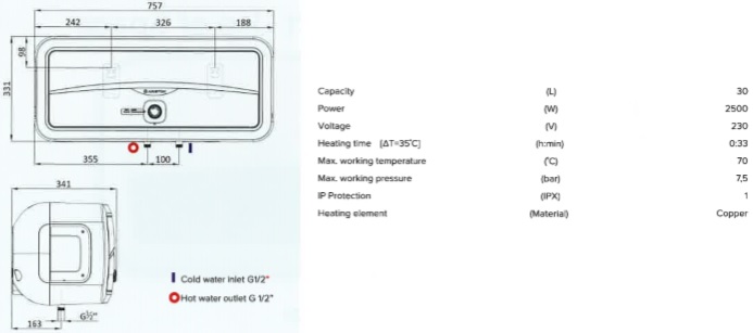 Ariston Andris Slim 30 (SL30) Storage Heater